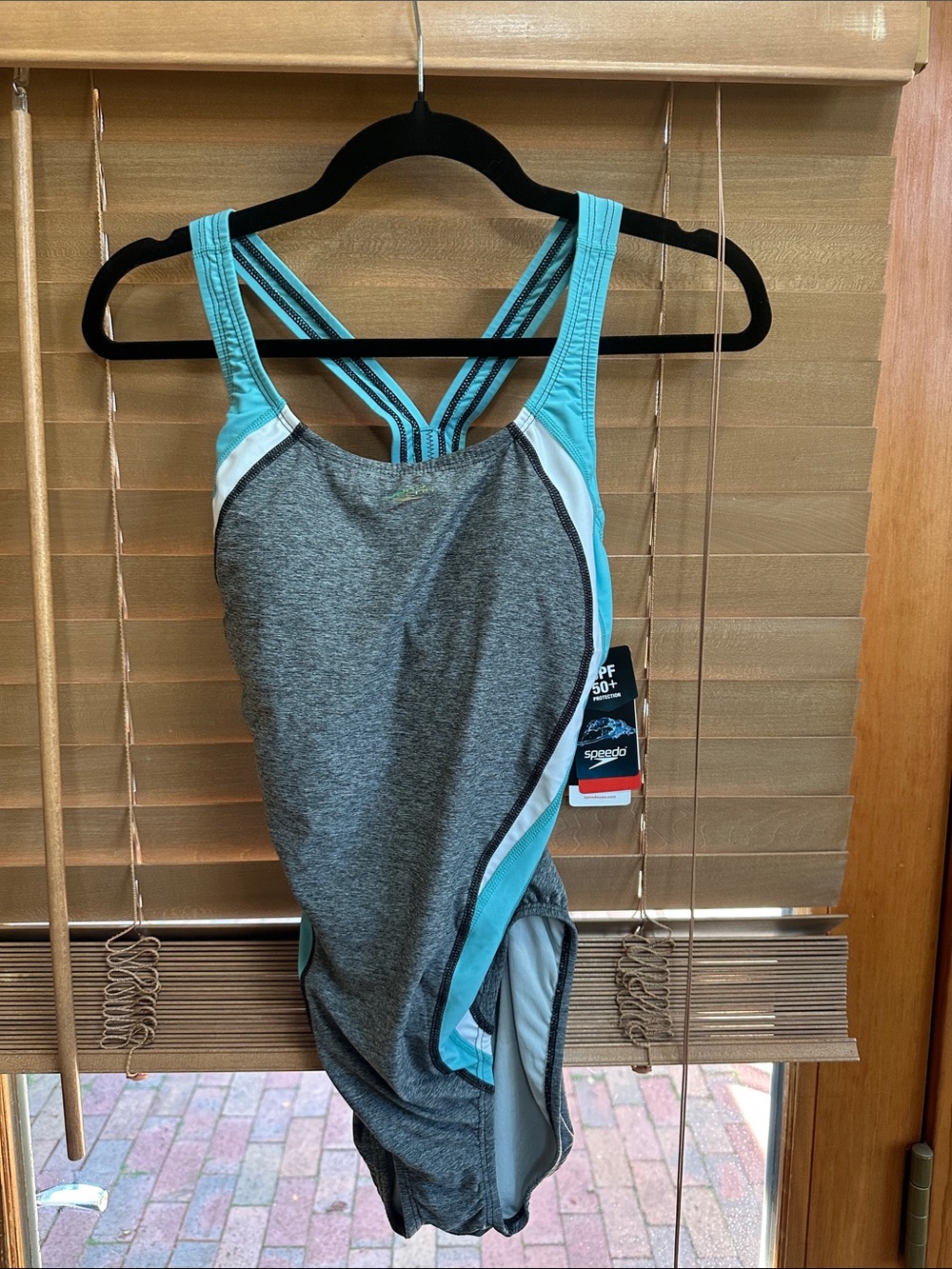 Speedo Gray and Teal Women's One-Piece Swimsuit - Strappy Back